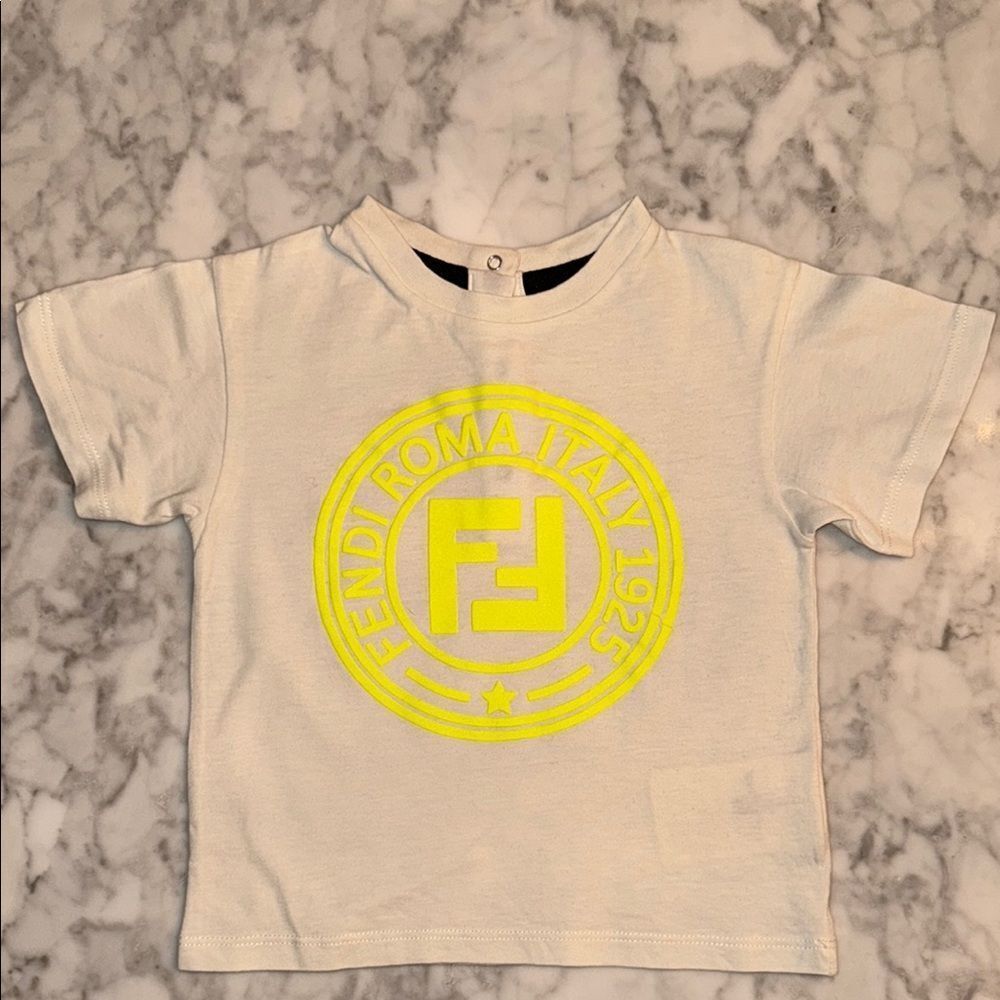 Fendi Kids Tee with Neon Yellow Logo 18M